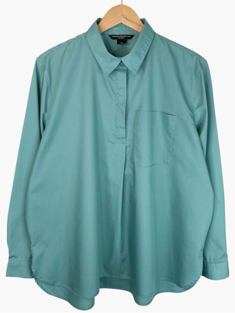 French Connection Henley Oversized Blouse - Teal - Size L
